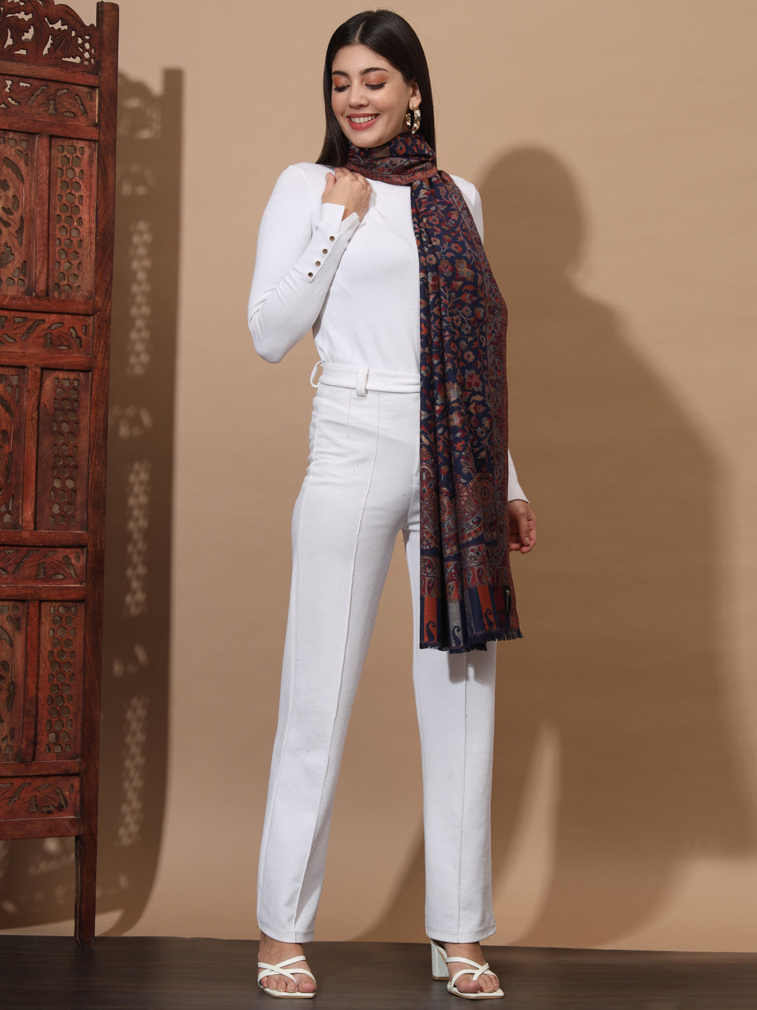 Kani Weave Woven Stole for Women in Paisley Jaal Patterns | Blue