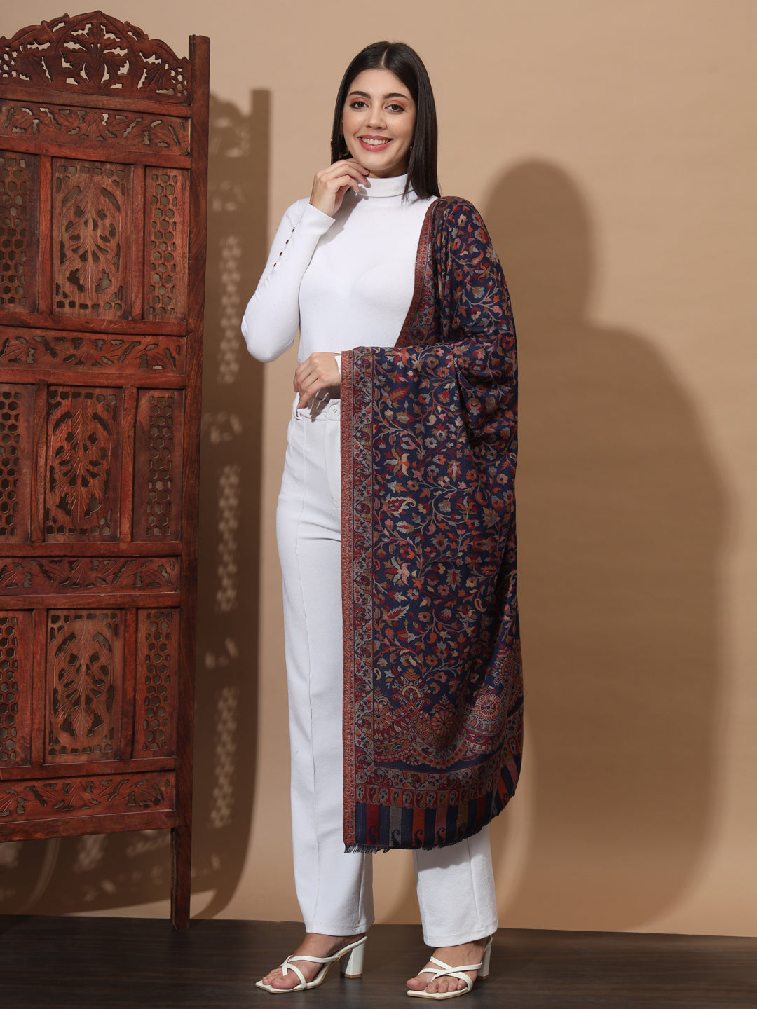 Kani Weave Woven Stole for Women in Paisley Jaal Patterns | Blue