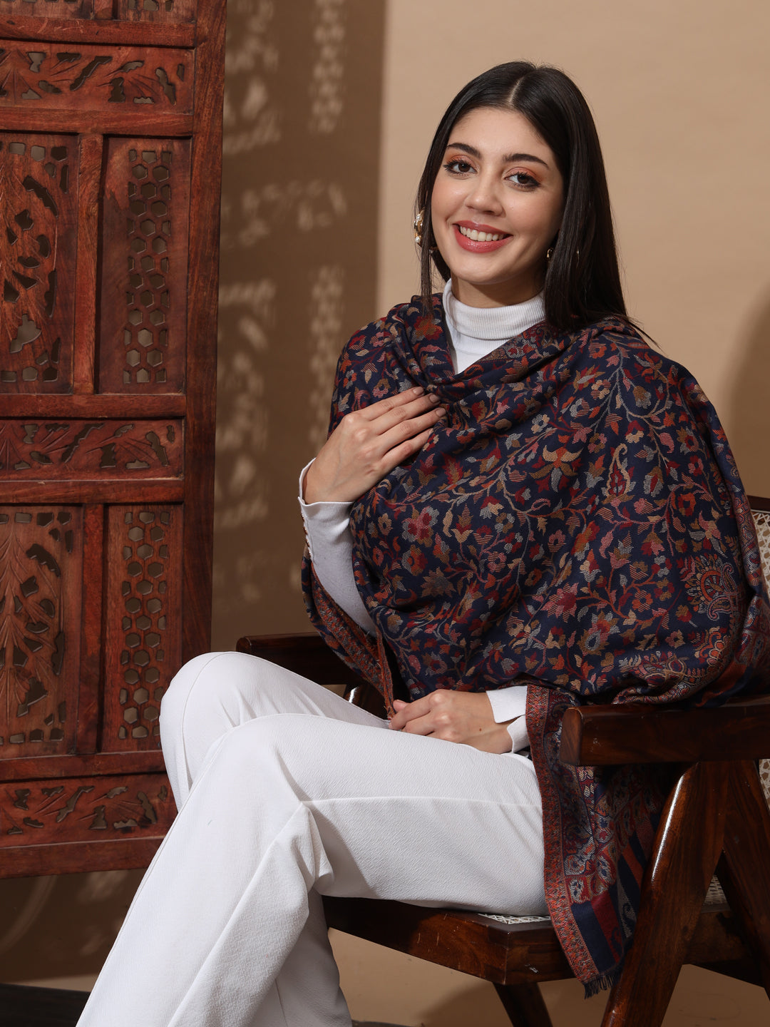 Kani Weave Woven Stole for Women in Paisley Jaal Patterns | Blue