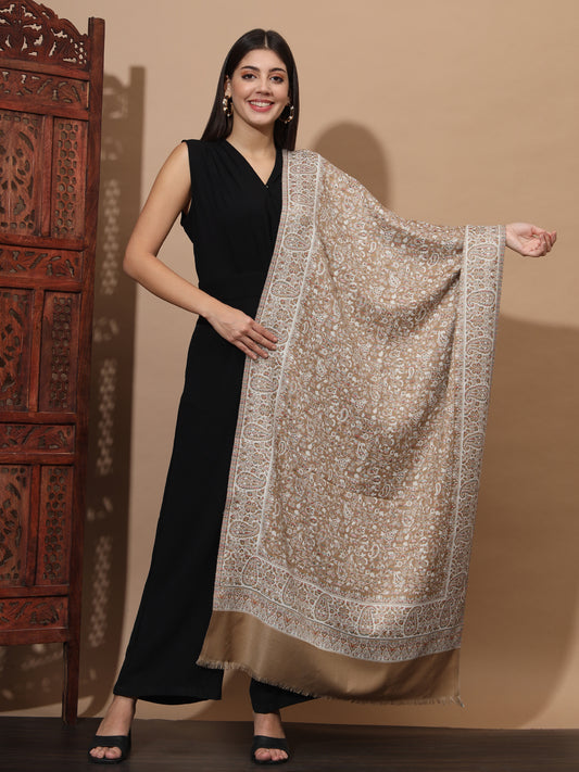 Kani Weave Woven Stole for Women in Paisley Jaal Patterns | Brown