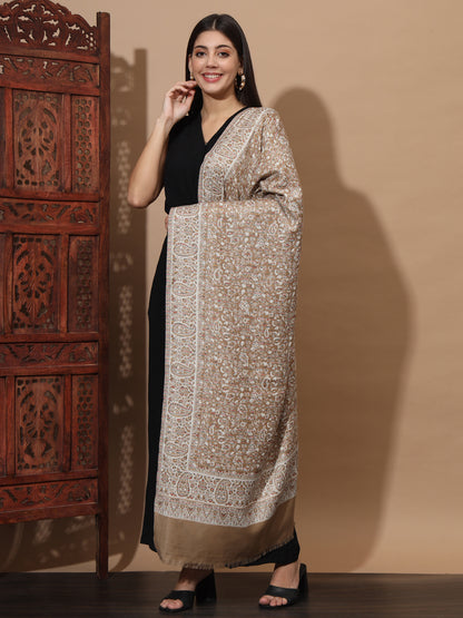 Kani Weave Woven Stole for Women in Paisley Jaal Patterns | Brown
