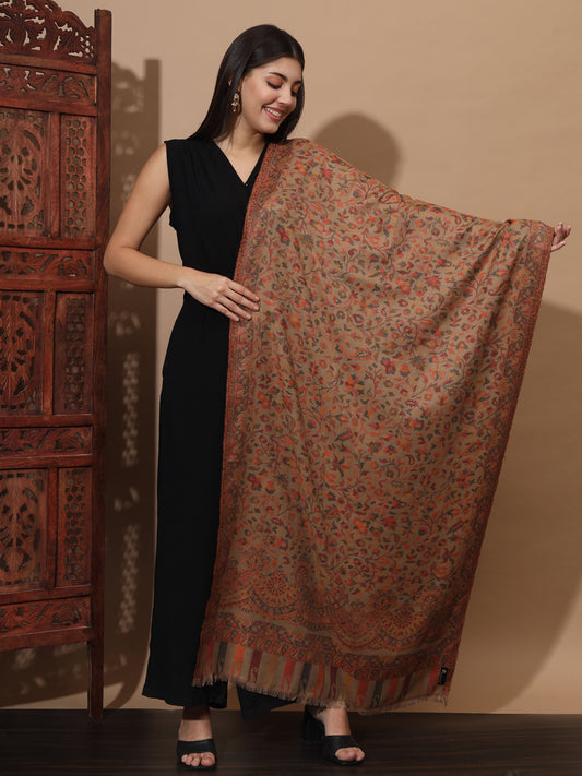 Kani Weave Woven Stole for Women in Paisley Jaal Patterns | Brown
