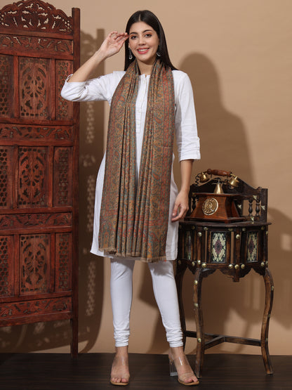 Kani Weave Woven Shawl for Women in Paisley Floral Jaal Patterns | Brown