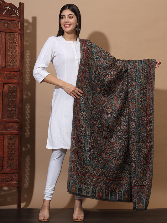 Kani Weave Woven Shawl for Women in Paisley Floral Jaal Patterns | Black