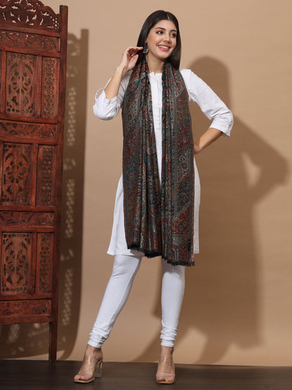 Kani Weave Woven Shawl for Women in Paisley Royal Equisite Patterns | Black