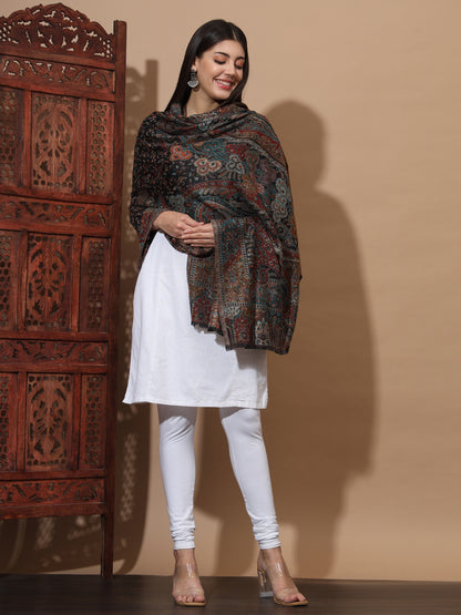 Kani Weave Woven Shawl for Women in Paisley Royal Equisite Patterns | Black