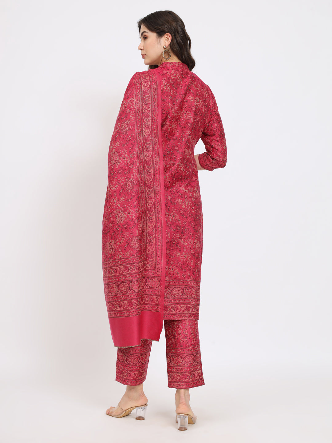 Unstitched Kani Woven Design Suit Dress Material | Pink