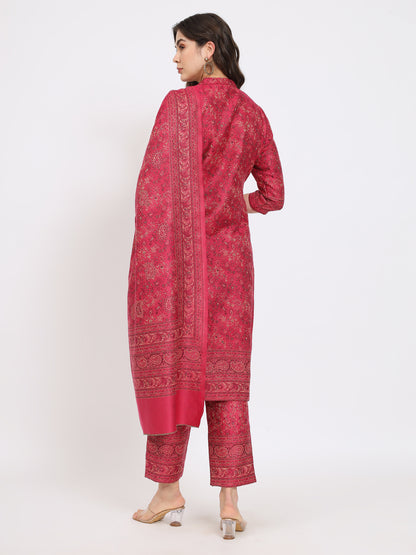 Unstitched Kani Woven Design Suit Dress Material | Pink