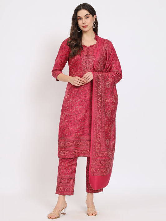 Unstitched Kani Woven Design Suit Dress Material | Pink