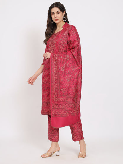 Unstitched Kani Woven Design Suit Dress Material | Pink
