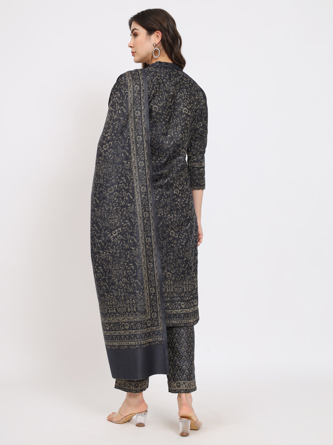 Unstitched Kani Woven Design Suit Dress Material | Navy