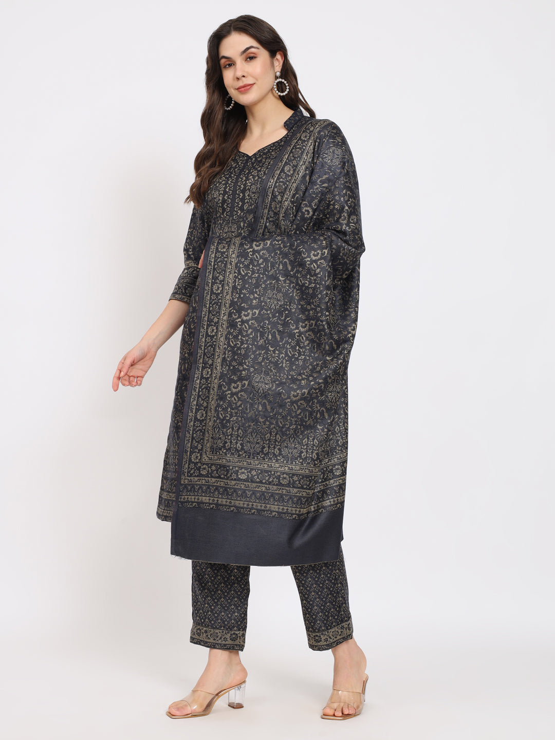 Unstitched Kani Woven Design Suit Dress Material | Navy