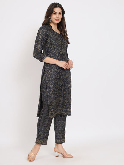 Unstitched Kani Woven Design Suit Dress Material | Navy