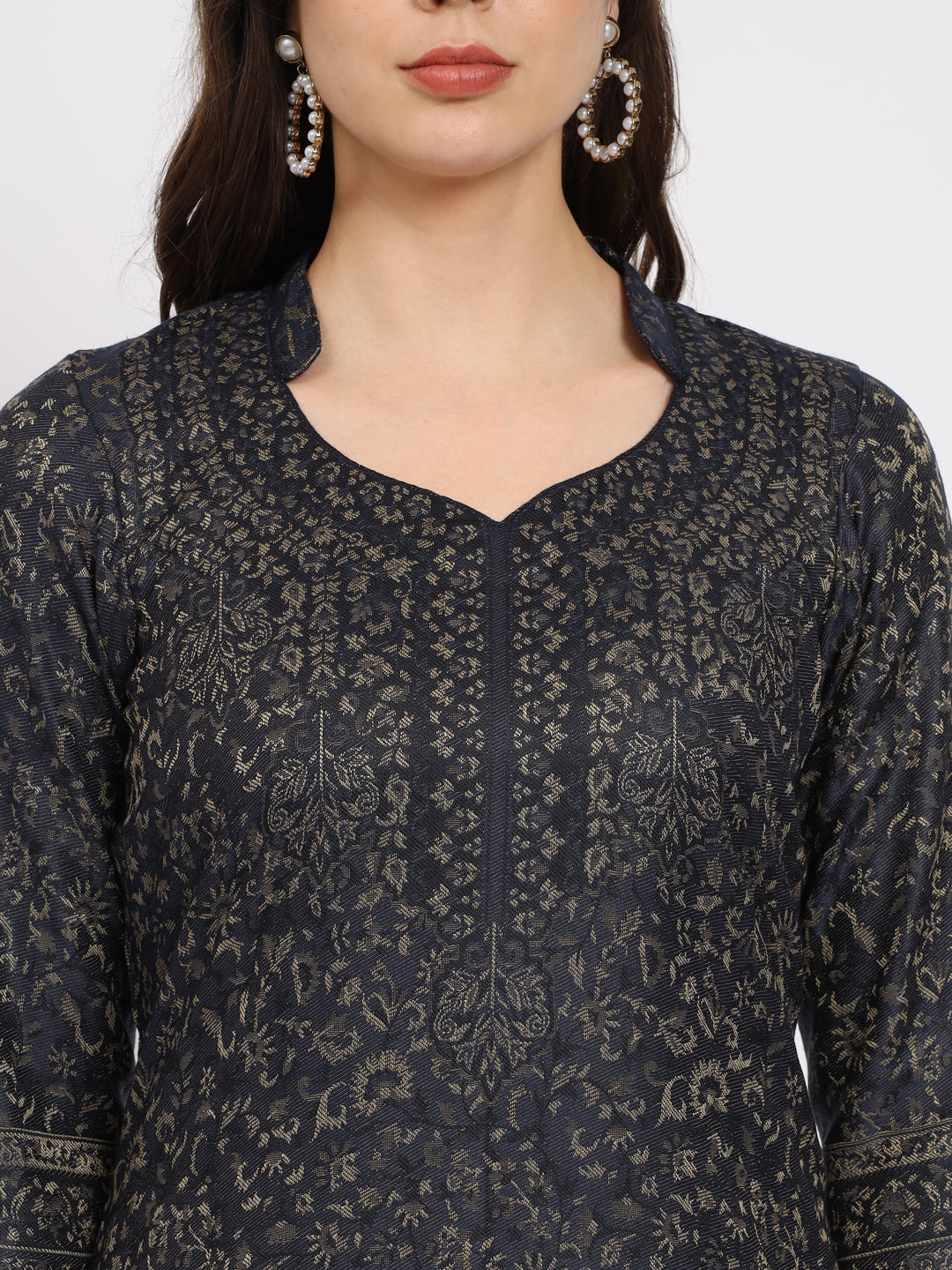Unstitched Kani Woven Design Suit Dress Material | Navy