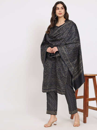 Unstitched Kani Woven Design Suit Dress Material | Navy