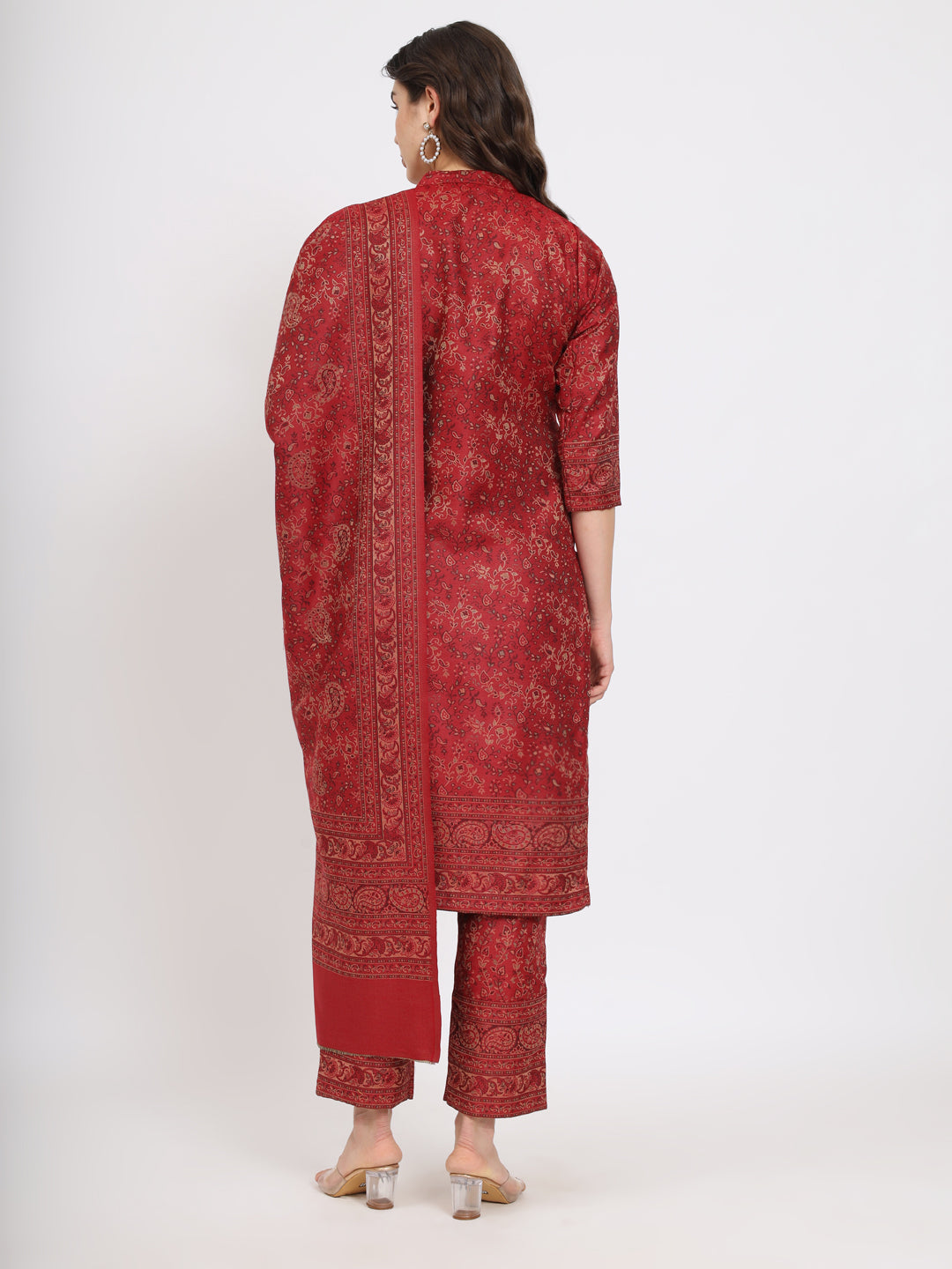 Unstitched Kani Woven Design Suit Dress Material | Maroon
