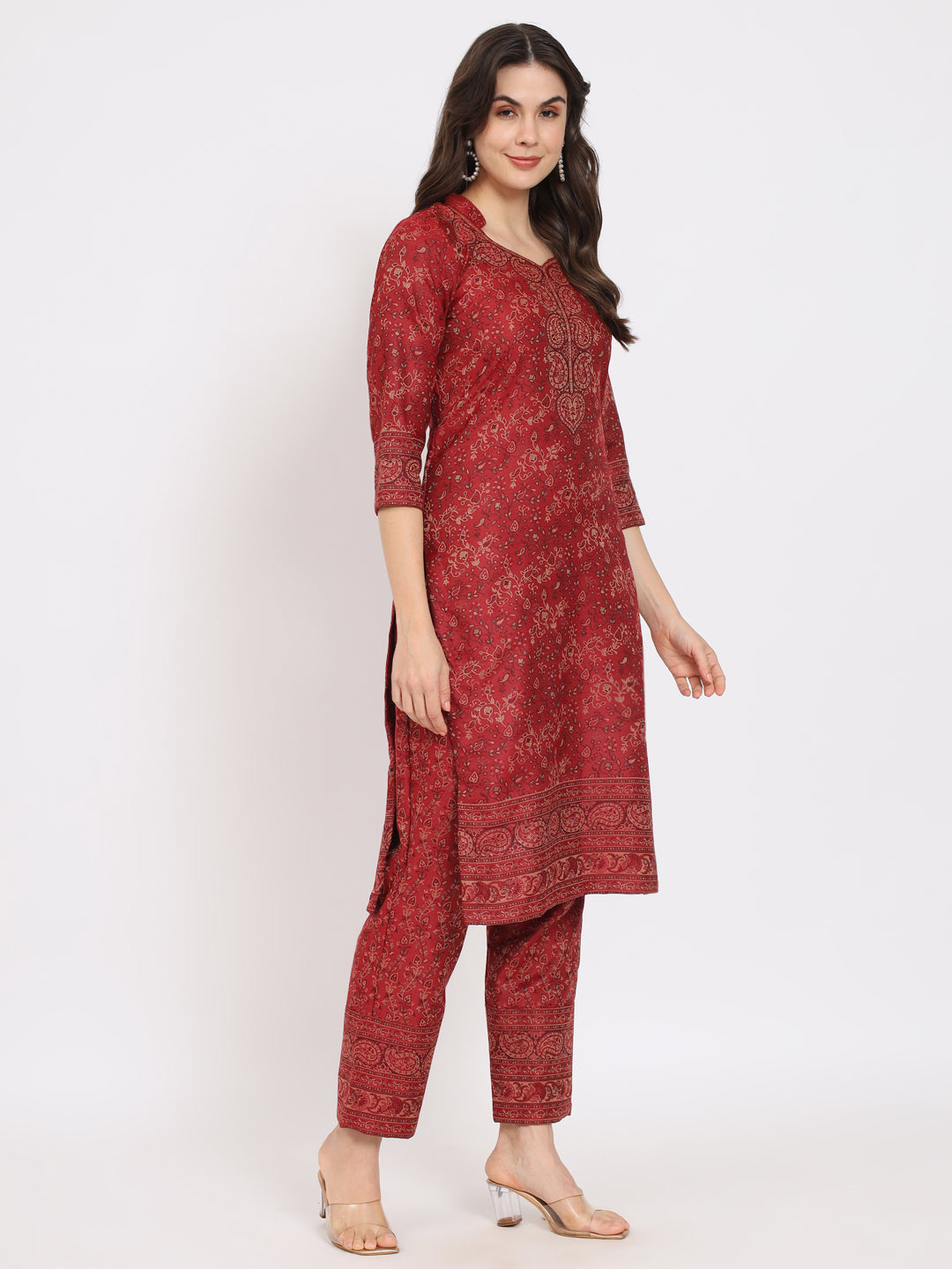 Unstitched Kani Woven Design Suit Dress Material | Maroon