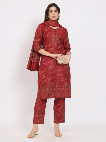 Unstitched Kani Woven Design Suit Dress Material | Maroon