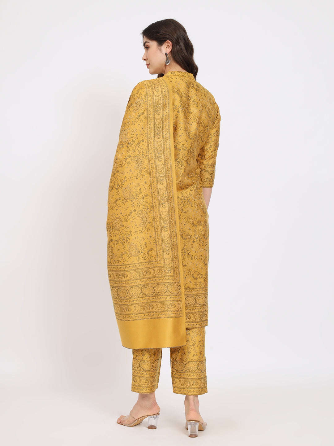 Unstitched Kani Woven Design Suit Dress Material | Mustard