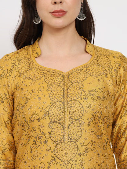 Unstitched Kani Woven Design Suit Dress Material | Mustard
