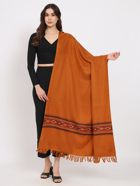 Kullu Himalayan Plain Border Shawl for Women | Mustard