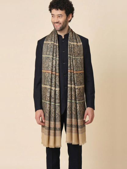 Jacquard Woven Shawl for Men in Floral Patterns | Brown - photo 3