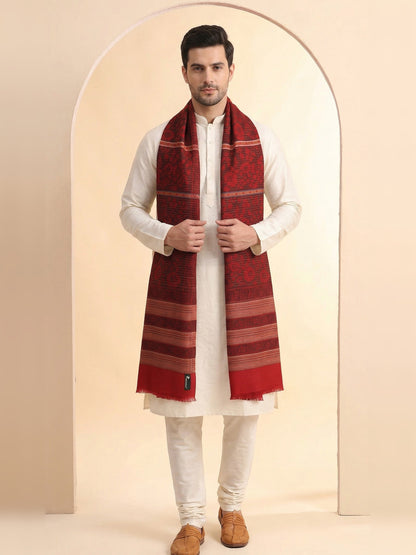Woven Jamawar Shawl for Men in Floral Patterns | Maroon - photo 3