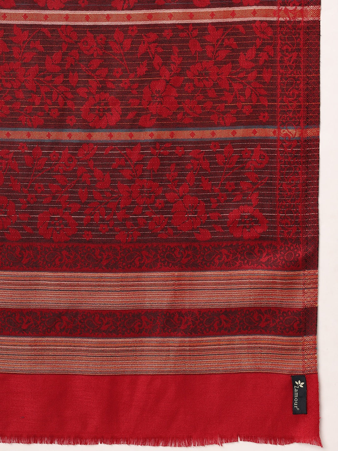Woven Jamawar Shawl for Men in Floral Patterns | Maroon - photo 6