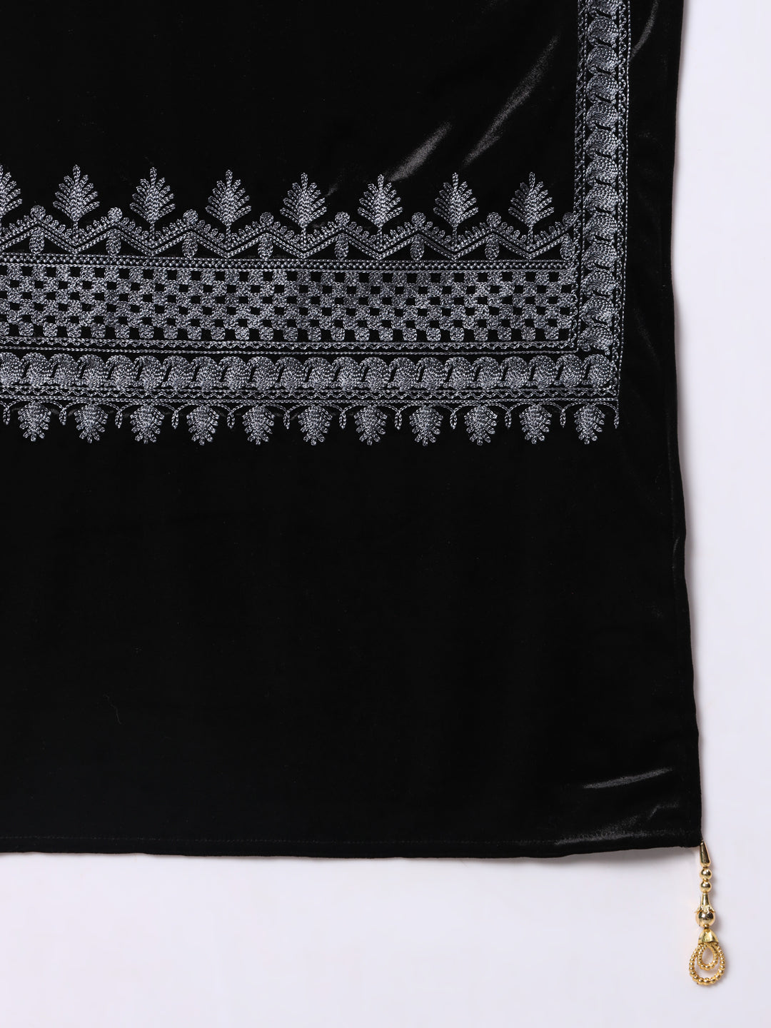 Soft Velvet Embroidered Stole For Women | Black