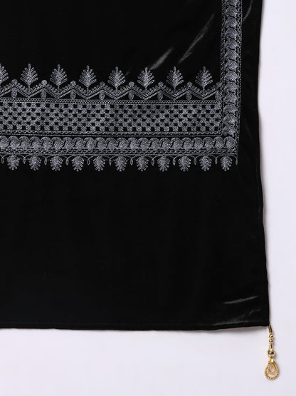 Soft Velvet Embroidered Stole For Women | Black