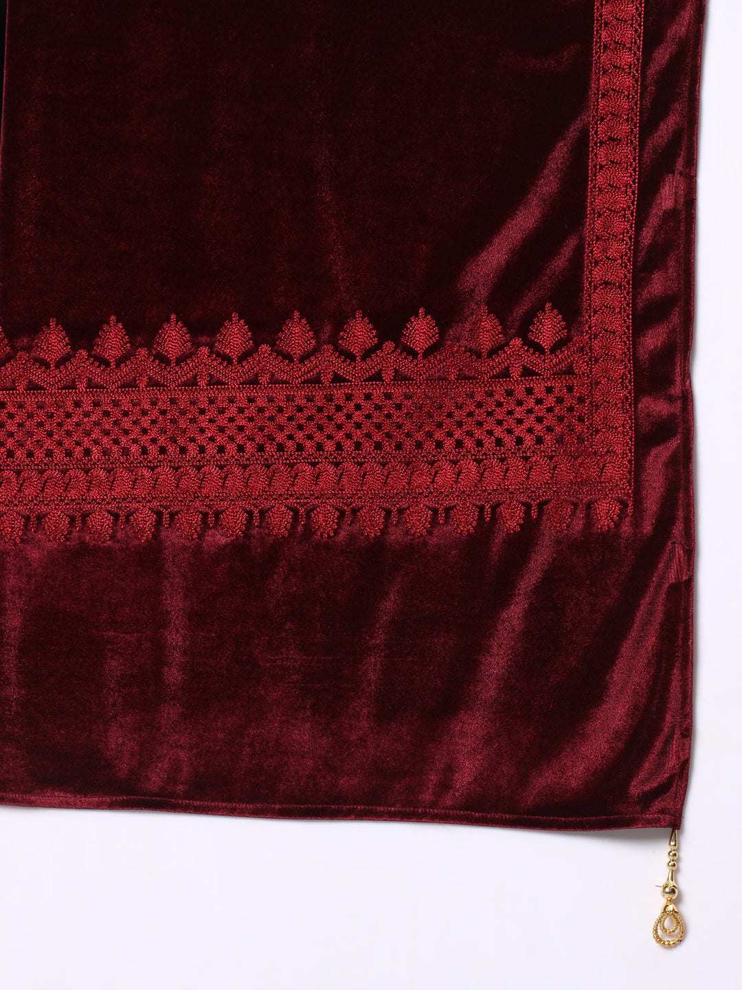 Soft Velvet Embroidered Stole For Women | Maroon