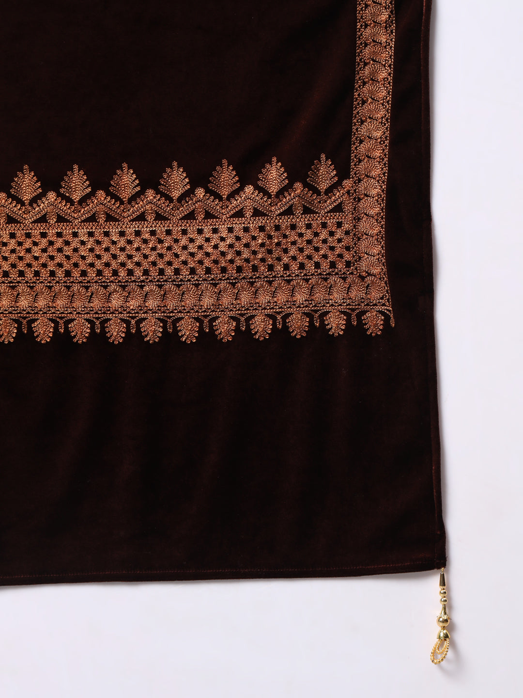 Soft Velvet Embroidered Stole For Women | Brown