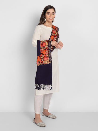 Kashmiri Aari Embroidery Woollen Stole | Blue