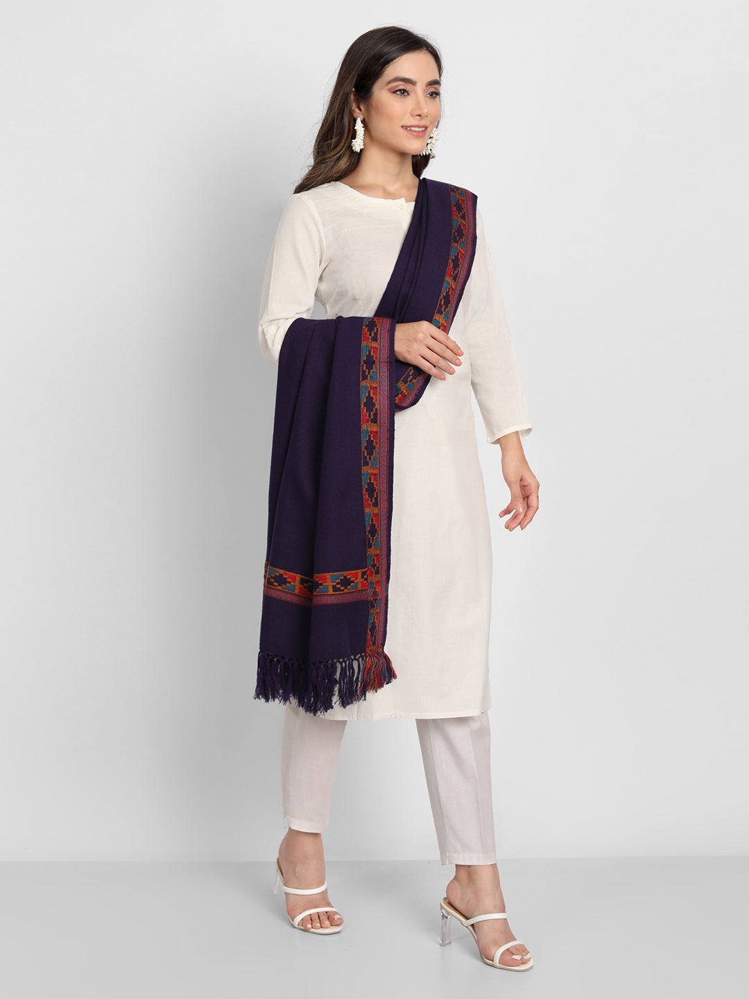 Kullu Himalayan Striped Border Shawl for Women | Blue