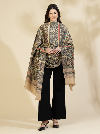 Jacquard Woven Shawl for Women in Floral Patterns | Brown