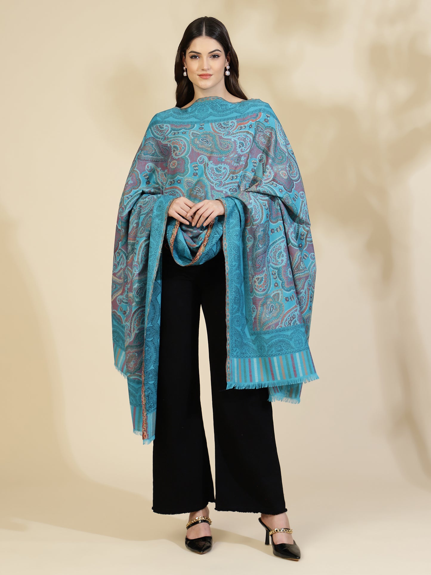 Kani Paisley Weave Pure Wool Shawl For Women | Firozi