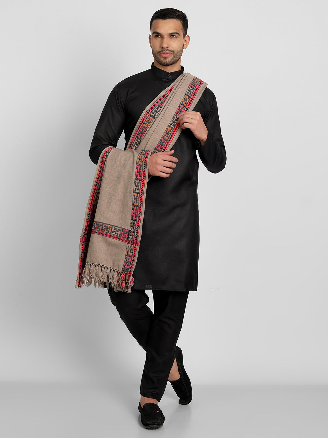 Men's Traditional Kullu Woven Stole | Brown