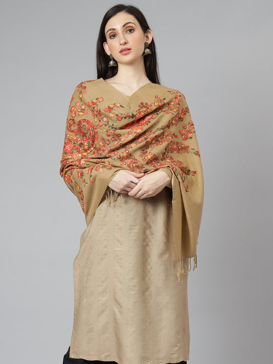 Kashmiri Aari Embroidery Woollen Stole | Brown