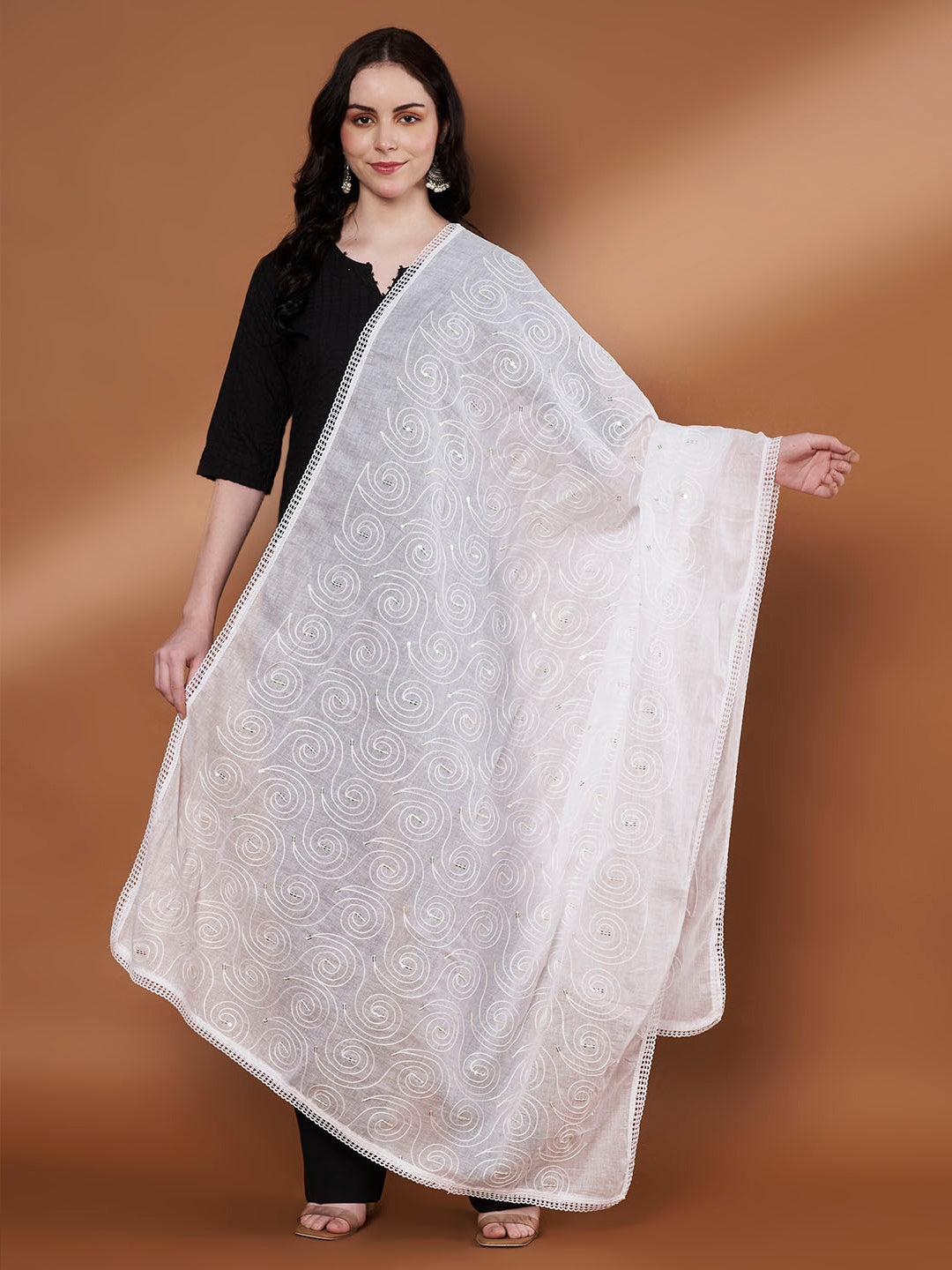 Pure Cotton Sequin Work Dupatta for Women Pack of 2 | White and Black