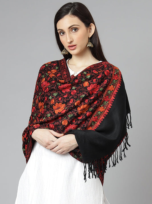 Kashmiri Aari Embroidery Woollen Stole | Black