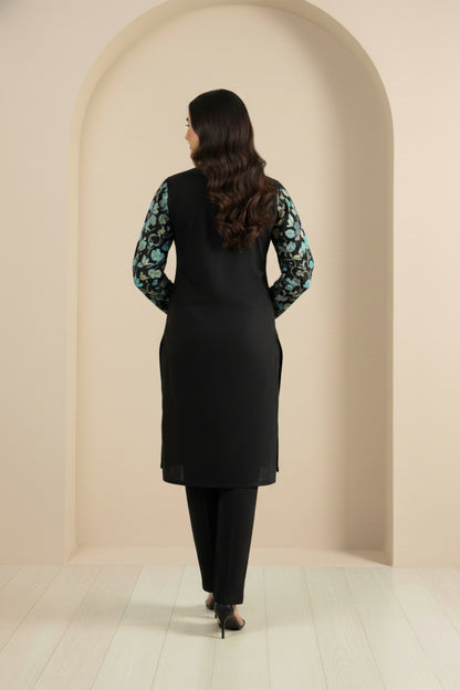 Floral Knitted Aari Embroidery Coord Set | Black