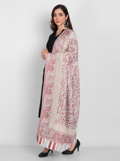 Kani Woven Shawl for Women in Zari Pattern | White