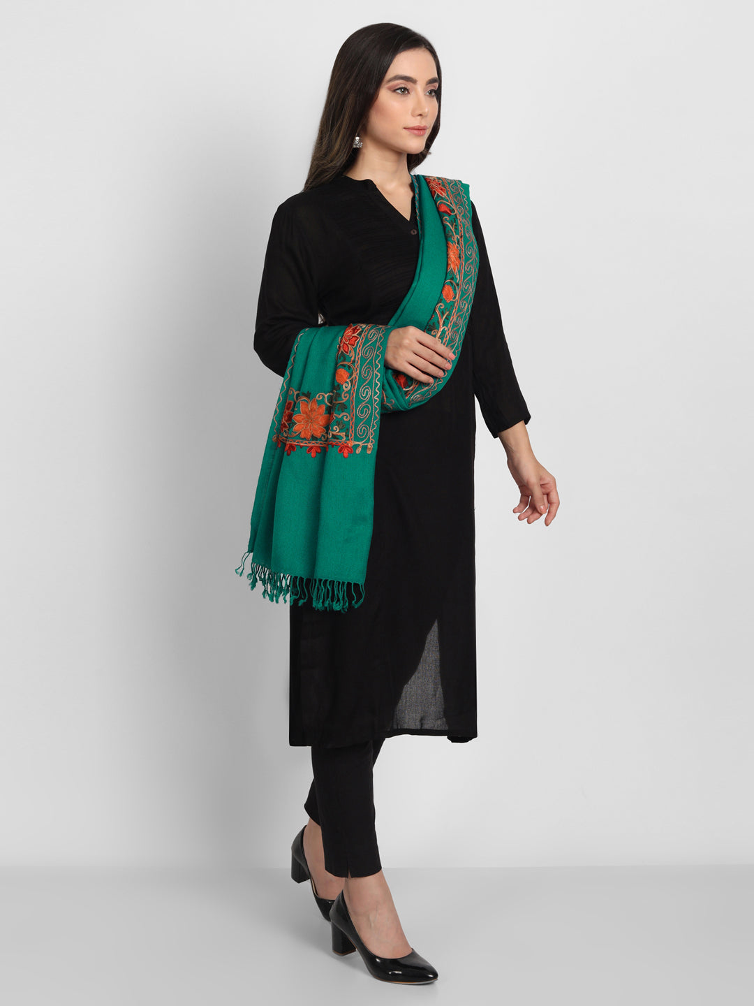 Women Aari Embroidered Stole | Seagreen