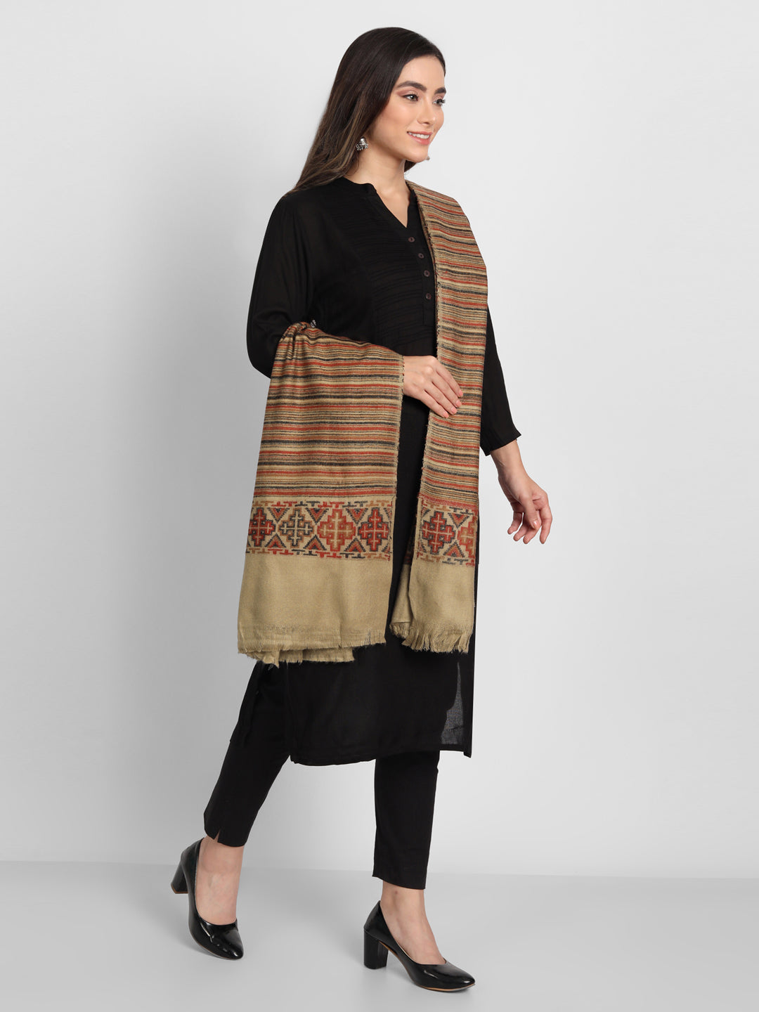 Kullu Stripes Himalayan Shawl for Women | Brown