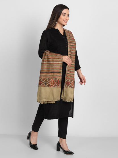 Kullu Stripes Himalayan Shawl for Women | Brown