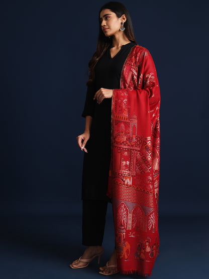 Kani Pure Wool Shawl for Women with Paisley Zari Pattern | Maroon