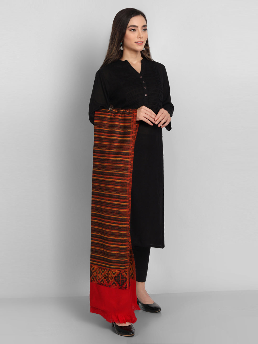 Kullu Stripes Himalayan Shawl for Women | Maroon
