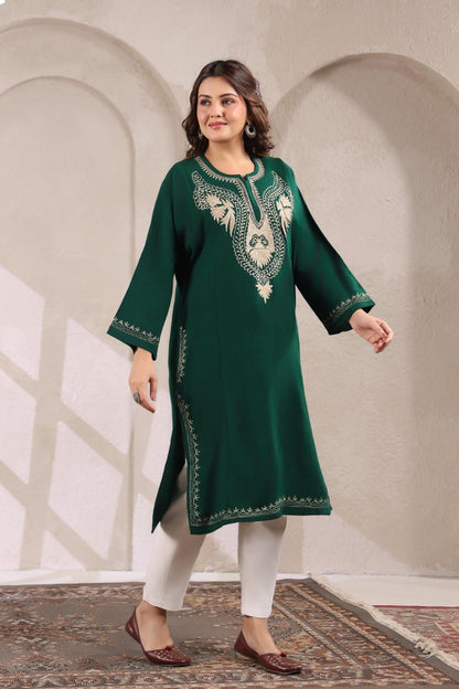 Kashmiri Pheran with Zari Embroidery | Green
