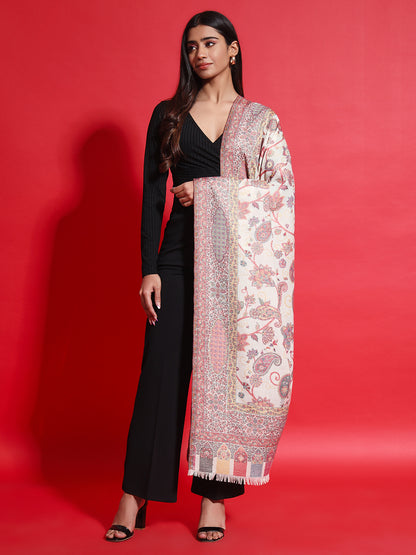 Kani Pure Wool Shawl for Women with Paisley Jaal Pattern | White
