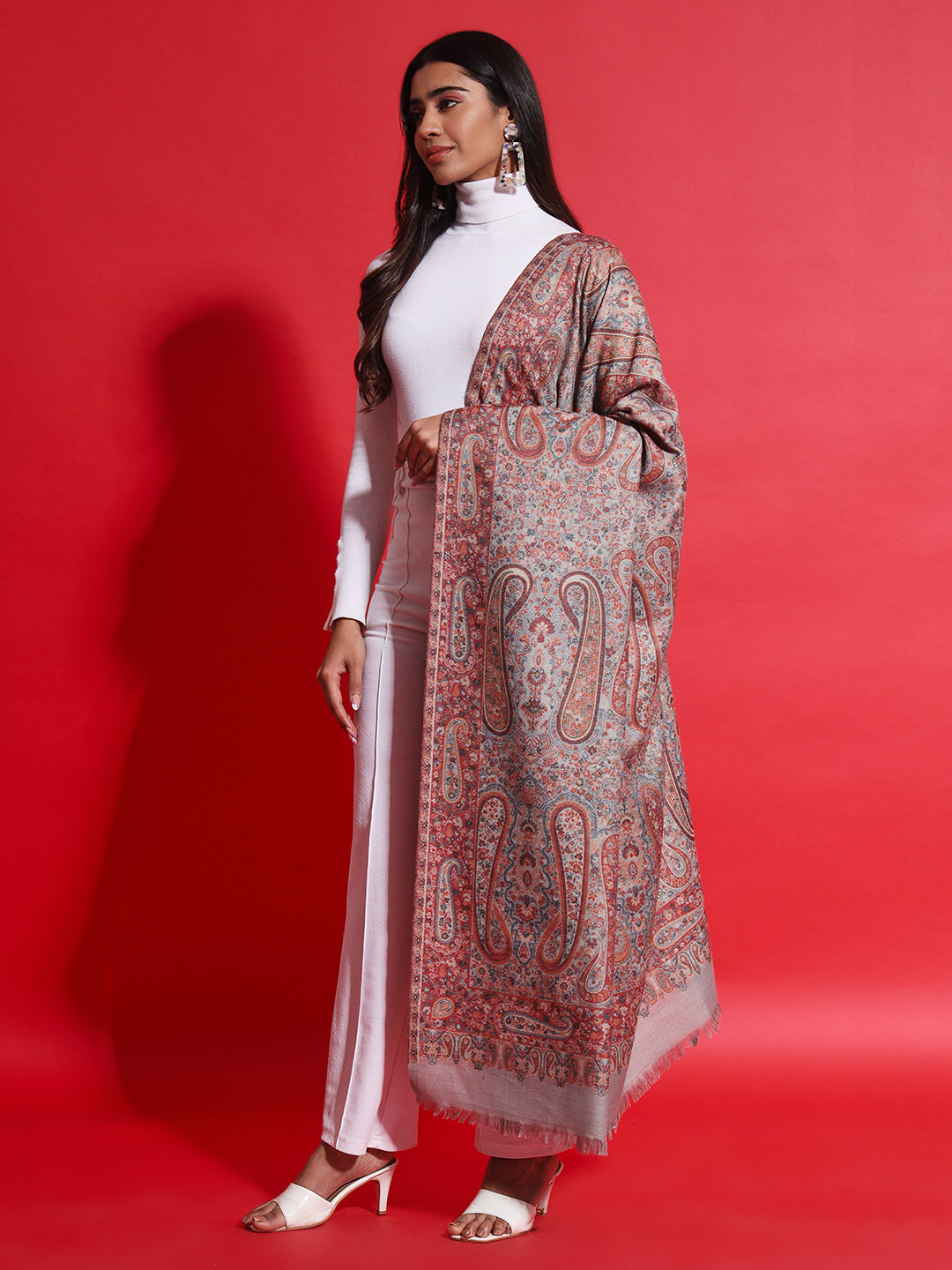 Kani Pure Wool Shawl for Women with Paisley Equisite Royal Pattern | Grey